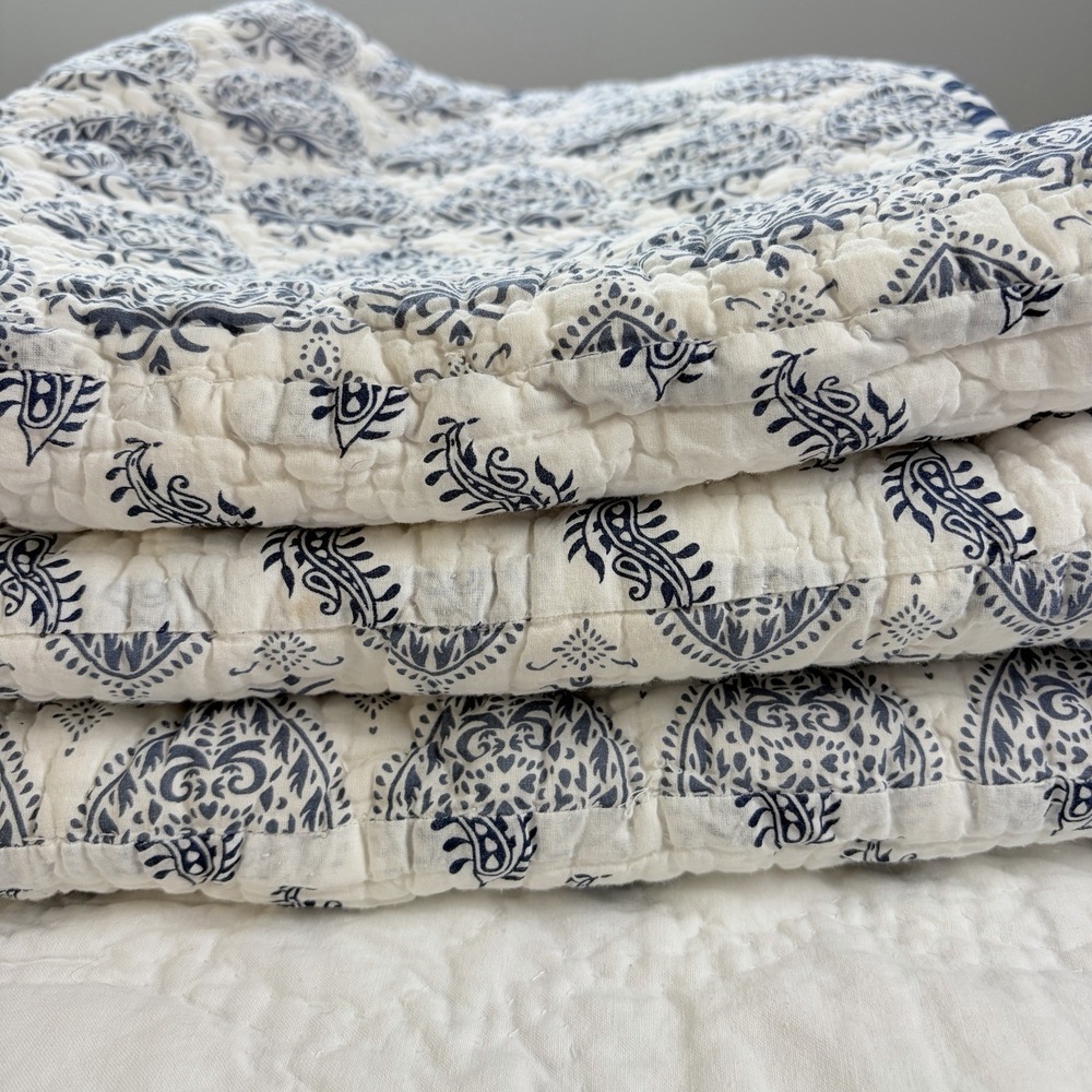 Ballard Designs Pippa Patchwork Euro Shams Blue White Cotton Quilted Paisley (3) - Picture 16 of 16